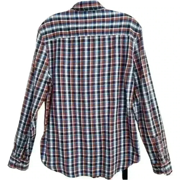 Salt Valley Men's Size LRG Plaid Button Up Shirt Navy Brown Pockets Thin Cotton - Picture 3 of 13